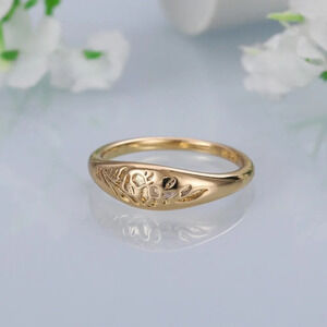 ▶14K Gold Plated Flower Carved Unique Fashion Vintage Ring for Women, L032